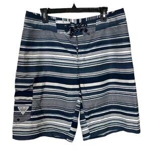 Columbia PFG Board Shorts Men 36 Tropic Shore Omni Shade Cargo Blue Stripe